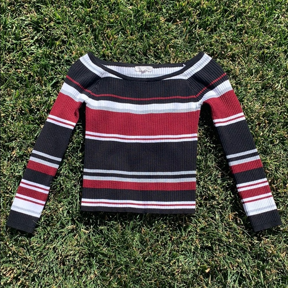 cropped long sleeve off the shoulder multicolored